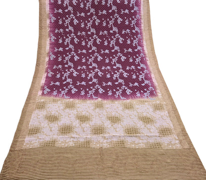 Indian Vintage Sari Maroon & Brown Pure Crepe Silk Printed Saree 5yard Sewing Quilting Floral Soft Craft Fabric Wrap