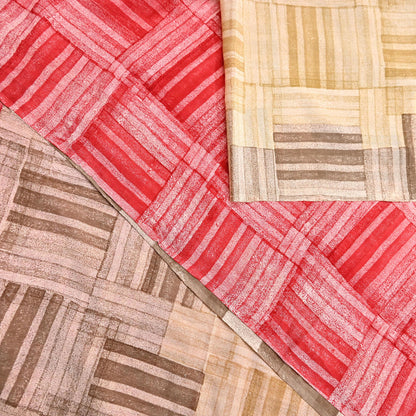 Indian Vintage Sari Red & brown Pure Crepe Silk Printed Saree 6yard Sewing Geometric Craft Fabric Wrap Dress Making Crafting Quilting