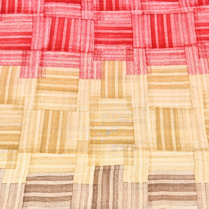 Indian Vintage Sari Red & brown Pure Crepe Silk Printed Saree 6yard Sewing Geometric Craft Fabric Wrap Dress Making Crafting Quilting