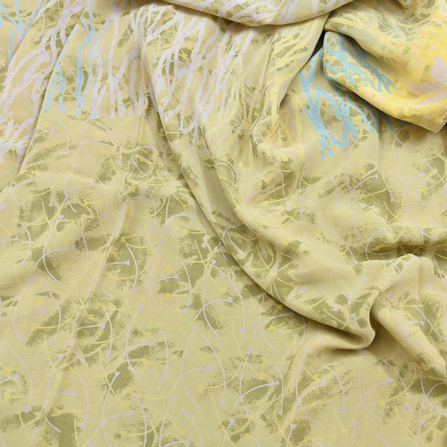 Indian Vintage Sari Green Yellow Pure Crepe Silk Printed Saree 5yard Sewing Quilting Floral Soft Craft Fabric Wrap