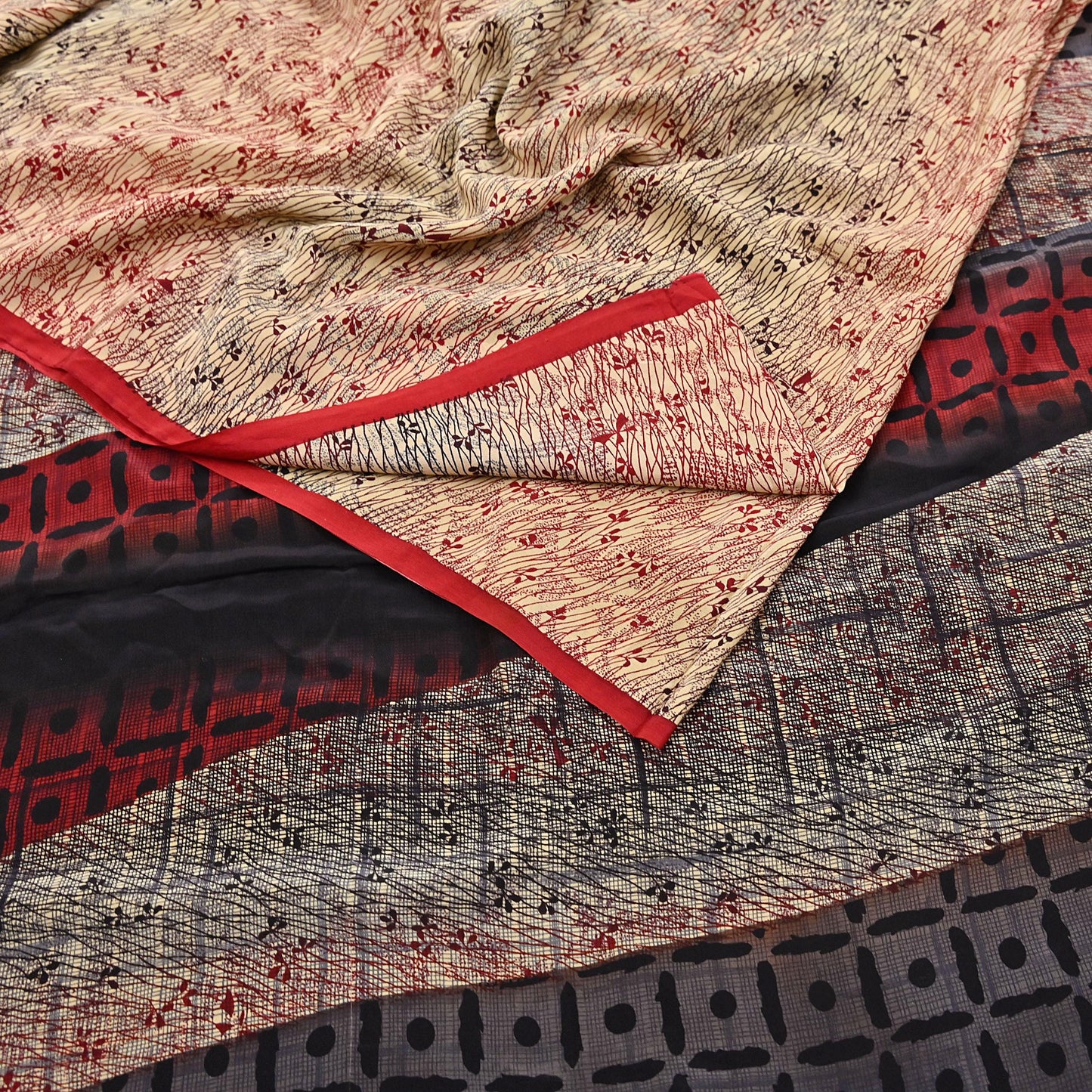 Indian Vintage Sari Beige & Multi Pure Crepe Silk Printed Saree 6yard Sewing Floral Soft Craft Fabric Wrap Crafting Quilting Upcycle