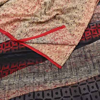 Indian Vintage Sari Beige & Multi Pure Crepe Silk Printed Saree 6yard Sewing Floral Soft Craft Fabric Wrap Crafting Quilting Upcycle