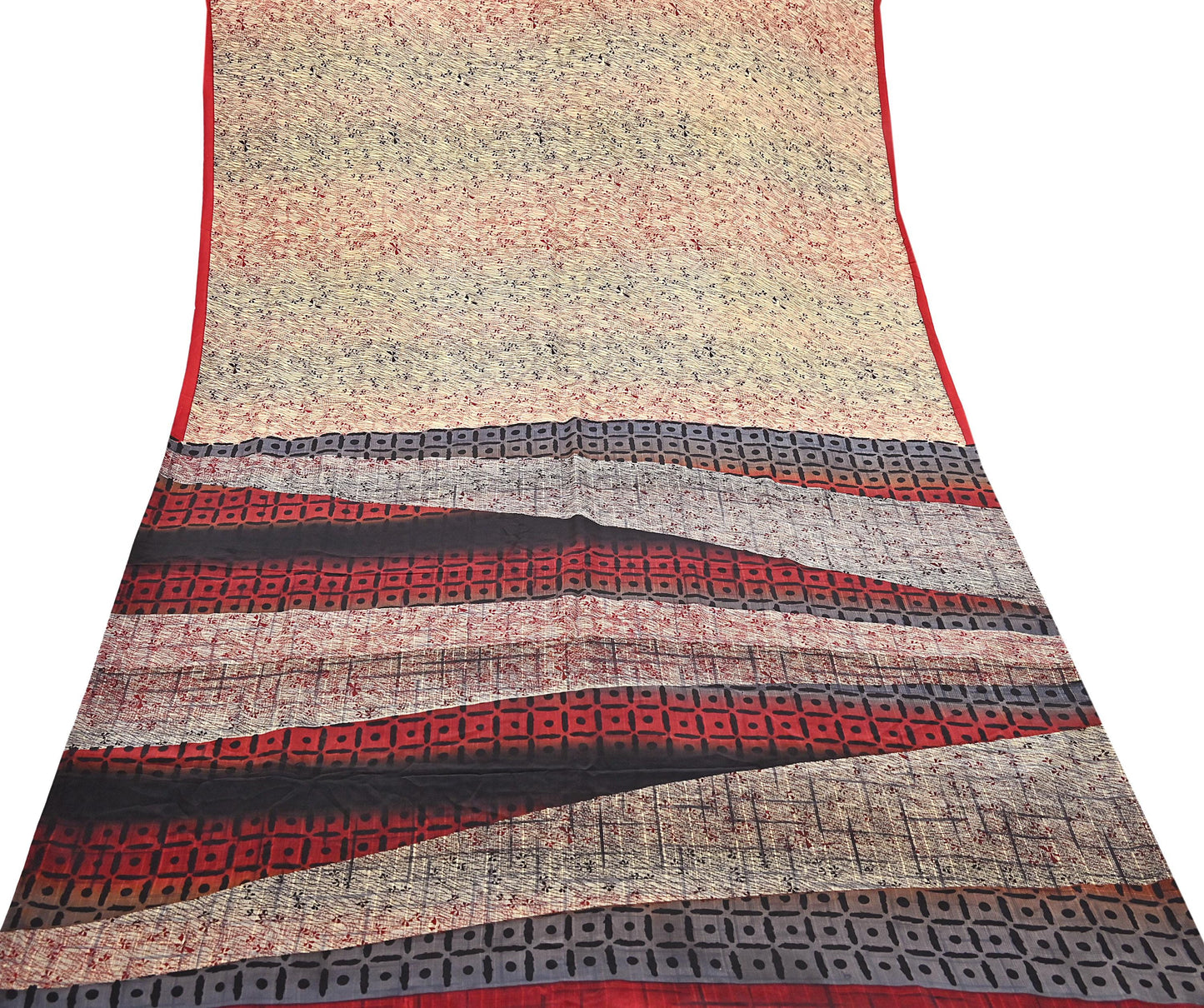 Indian Vintage Sari Beige & Multi Pure Crepe Silk Printed Saree 6yard Sewing Floral Soft Craft Fabric Wrap Crafting Quilting Upcycle