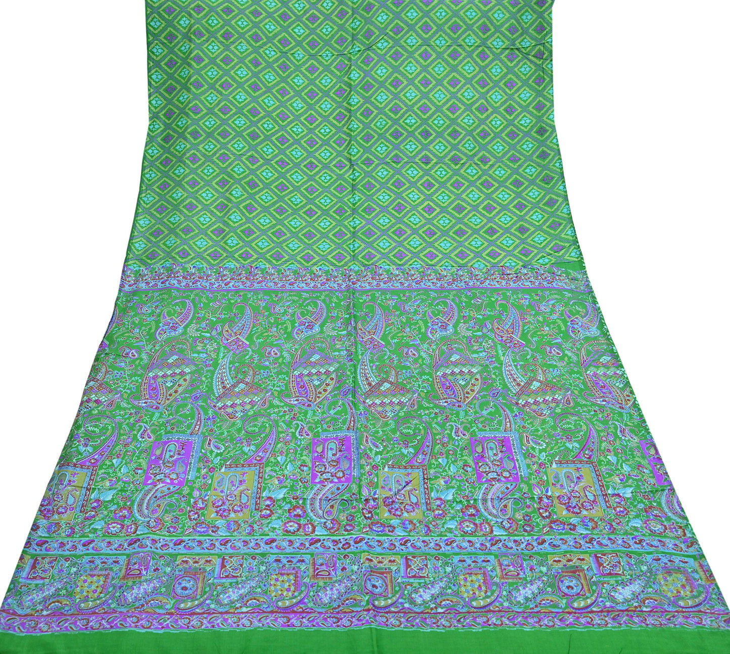 Indian Vintage Sari Green 100% Pure Silk Printed Sarees 5yd Craft Fabric Sewing Soft Dress Making Floral Quilting Crafting Upcycle