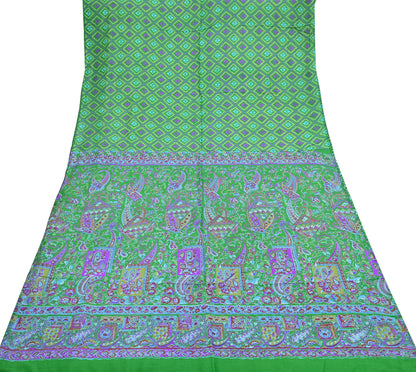 Indian Vintage Sari Green 100% Pure Silk Printed Sarees 5yd Craft Fabric Sewing Soft Dress Making Floral Quilting Crafting Upcycle