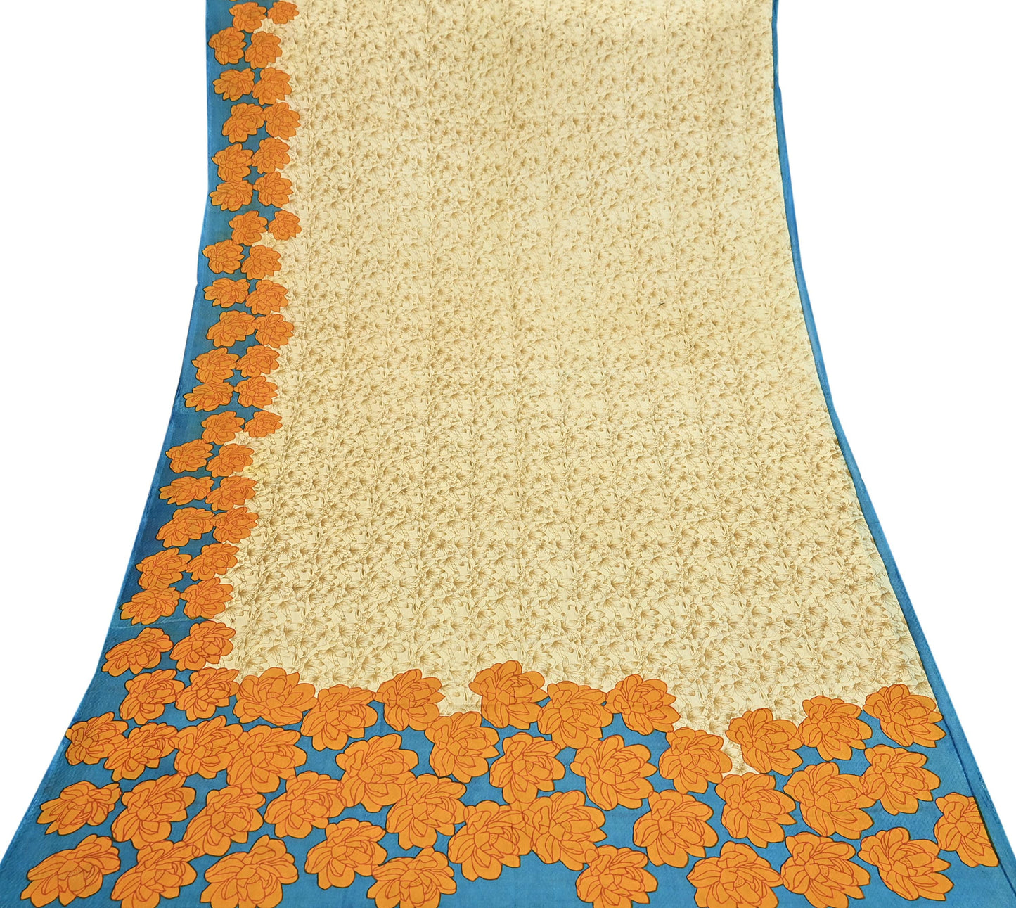 Indian Vintage Sari Beige 100% Pure Silk Printed Sarees 5yd Craft Fabric Sewing Soft Dress Making Floral Quilting Crafting Upcycle