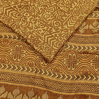 Indian Vintage Sari Brown & Yellow 100% Pure Silk Printed Saree Craft Fabric 5yd Sewing Dress Making Soft Wrap Quilting Crafting Upcycle