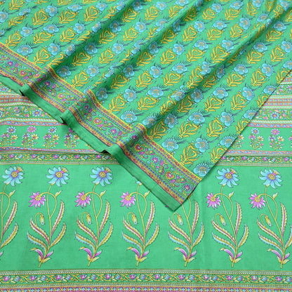 Indian Vintage Sari Green 100% Pure Silk Printed Sarees 5yd Craft Fabric Sewing Soft Dress Making Floral Quilting Crafting Upcycle