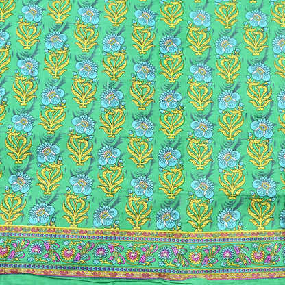 Indian Vintage Sari Green 100% Pure Silk Printed Sarees 5yd Craft Fabric Sewing Soft Dress Making Floral Quilting Crafting Upcycle