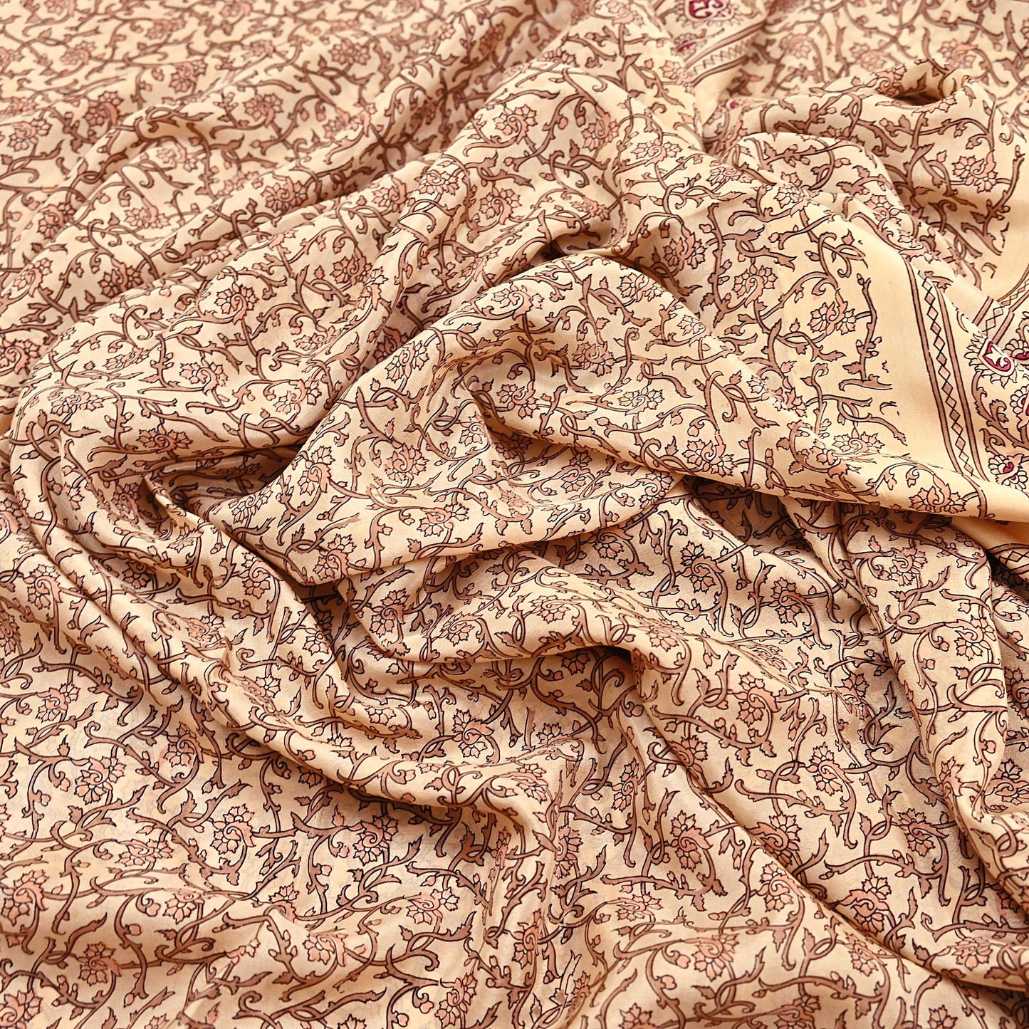 Indian Vintage Sari Beige 100% Pure Silk Printed Sarees 6yd Craft Fabric Sewing Soft Dress Making Floral Quilting Crafting Upcycle