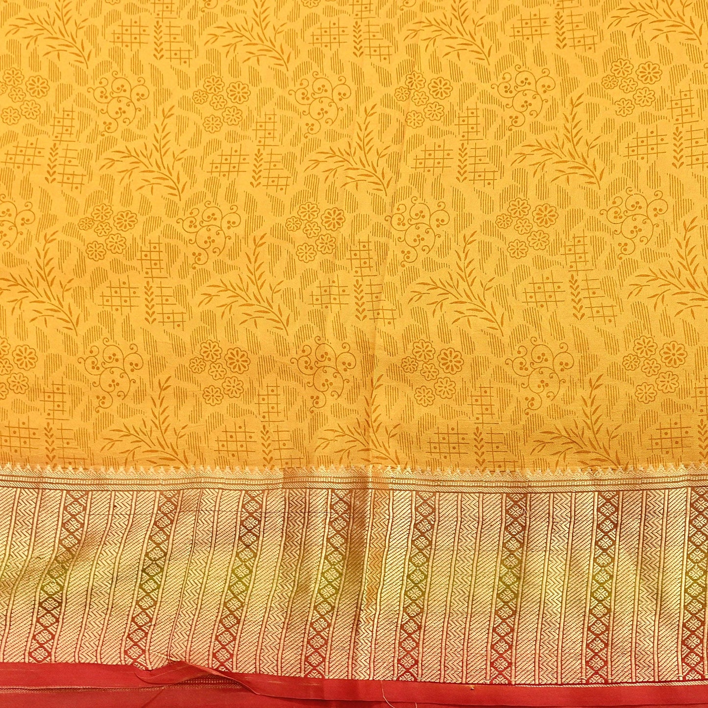 Indian Vintage Sari Yellow 100% Pure Silk Printed Sarees 5yd Sewing Craft Fabric Dress Making Soft Woven Border Upcycle Quilting