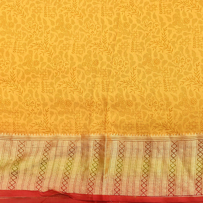 Indian Vintage Sari Yellow 100% Pure Silk Printed Sarees 5yd Sewing Craft Fabric Dress Making Soft Woven Border Upcycle Quilting