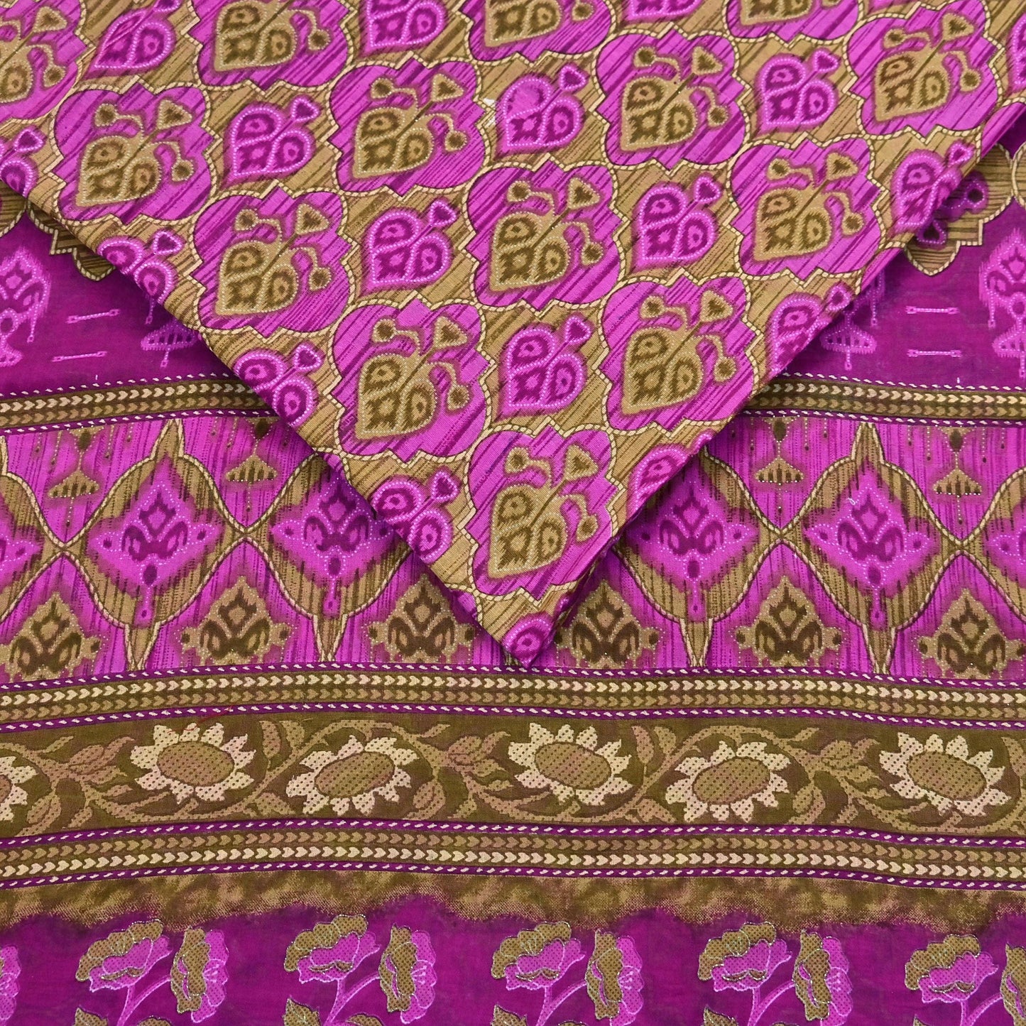 Indian Vintage Sari Green & Purple Pure Cotton Printed Sarees Craft Fabric Soft 5Yd Sarong Wrap Boho Fabric Kimono Quilting Crafting Upcycle