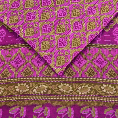 Indian Vintage Sari Green & Purple Pure Cotton Printed Sarees Craft Fabric Soft 5Yd Sarong Wrap Boho Fabric Kimono Quilting Crafting Upcycle