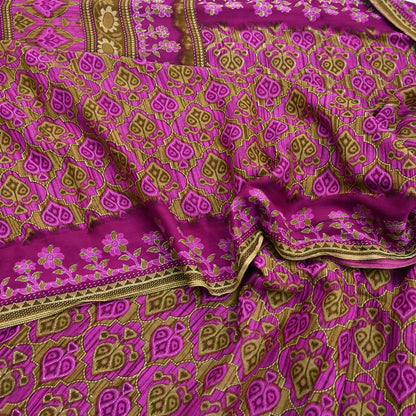 Indian Vintage Sari Green & Purple Pure Cotton Printed Sarees Craft Fabric Soft 5Yd Sarong Wrap Boho Fabric Kimono Quilting Crafting Upcycle