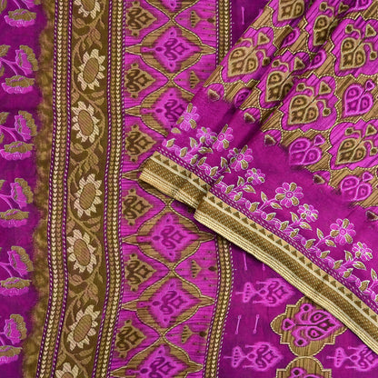 Indian Vintage Sari Green & Purple Pure Cotton Printed Sarees Craft Fabric Soft 5Yd Sarong Wrap Boho Fabric Kimono Quilting Crafting Upcycle