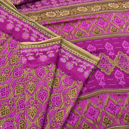 Indian Vintage Sari Green & Purple Pure Cotton Printed Sarees Craft Fabric Soft 5Yd Sarong Wrap Boho Fabric Kimono Quilting Crafting Upcycle