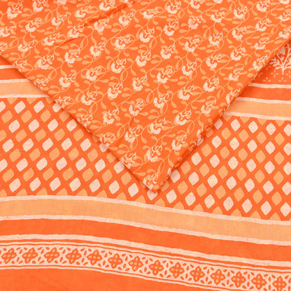 Indian Vintage Orange Sarees Pure Cotton Block Printed Sari 5yd Sewing Craft Fabric DressMaking Soft Crafting Quilting Upcycle