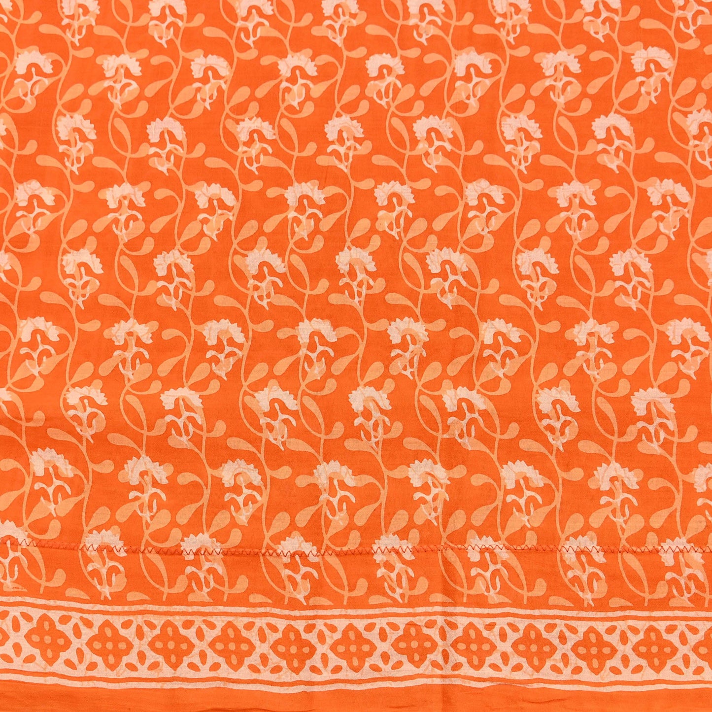 Indian Vintage Orange Sarees Pure Cotton Block Printed Sari 5yd Sewing Craft Fabric DressMaking Soft Crafting Quilting Upcycle
