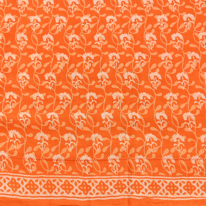 Indian Vintage Orange Sarees Pure Cotton Block Printed Sari 5yd Sewing Craft Fabric DressMaking Soft Crafting Quilting Upcycle