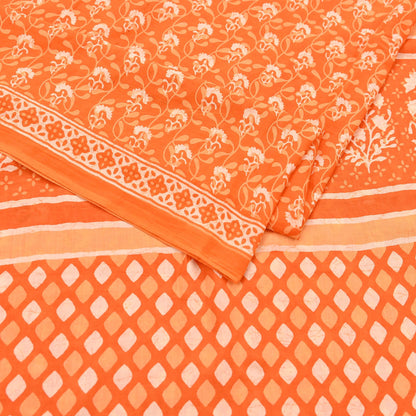 Indian Vintage Orange Sarees Pure Cotton Block Printed Sari 5yd Sewing Craft Fabric DressMaking Soft Crafting Quilting Upcycle