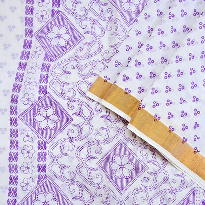 Indian Vintage Sari White bangali printed Pure Cotton Saree Craft Fabric 5Yd Sewing Sarong Wrap Boho Floral Crafting Upcycle Quilting Zari