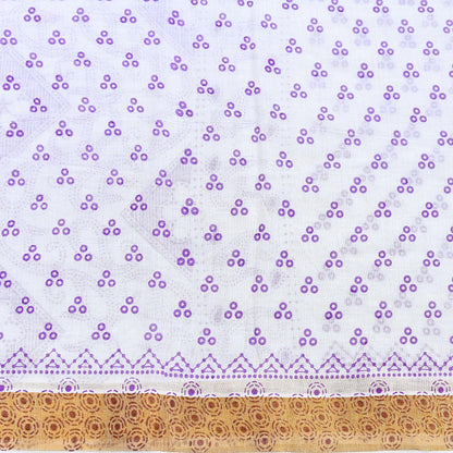 Indian Vintage Sari White bangali printed Pure Cotton Saree Craft Fabric 5Yd Sewing Sarong Wrap Boho Floral Crafting Upcycle Quilting Zari