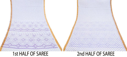 Indian Vintage Sari White bangali printed Pure Cotton Saree Craft Fabric 5Yd Sewing Sarong Wrap Boho Floral Crafting Upcycle Quilting Zari