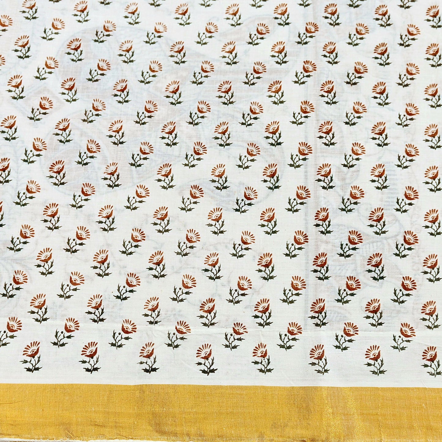 Indian Vintage Sari White bangali printed Pure Cotton Saree Craft Fabric 5Yd Sewing Sarong Wrap Boho Floral Crafting Upcycle Quilting Zari