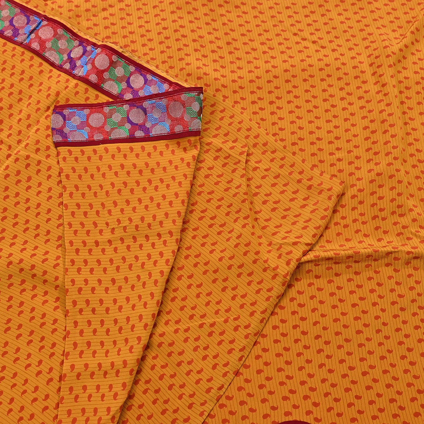 Indian Vintage Sari Saffron Pure Crepe Silk Hand Embroidered Saree 6yd Sewing Floral Craft Sequins Dress making Crafting Quilting