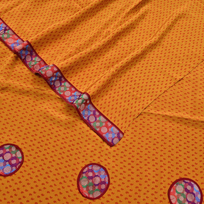 Indian Vintage Sari Saffron Pure Crepe Silk Hand Embroidered Saree 6yd Sewing Floral Craft Sequins Dress making Crafting Quilting