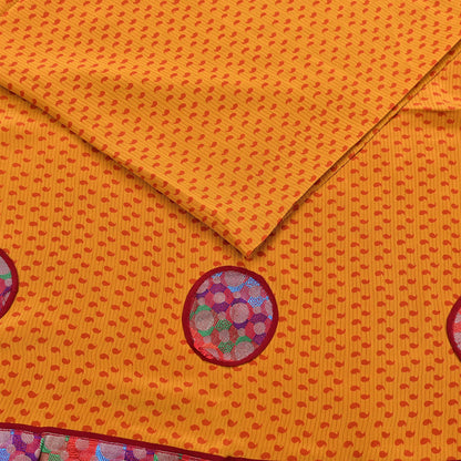 Indian Vintage Sari Saffron Pure Crepe Silk Hand Embroidered Saree 6yd Sewing Floral Craft Sequins Dress making Crafting Quilting