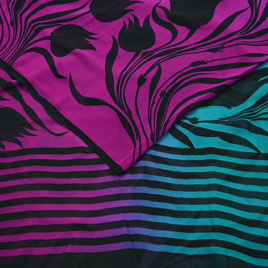 Indian Vintage Saree Purple & green 100% Pure Georgette Silk Printed Sari Sewing 6yd Craft Fabric Soft Floral Dress Designing for Crafting