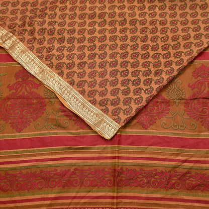 Indian Vintage Sari Red & Saffron 100% Pure Silk Printed Saree Craft Fabric 6yd Sewing Dress Making Soft Wrap Quilting Crafting Upcycle