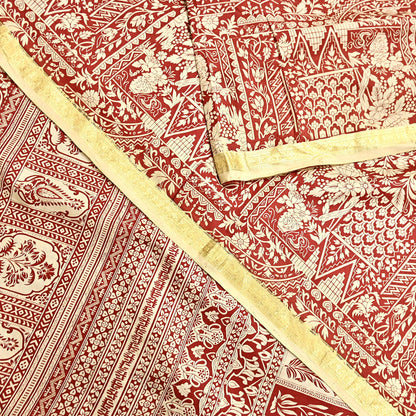 Indian Vintage Sari Rusty & Ivory 100% Pure Silk Printed Saree Craft Fabric 5yd Sewing Dress Making Soft Wrap Quilting Crafting Upcycle