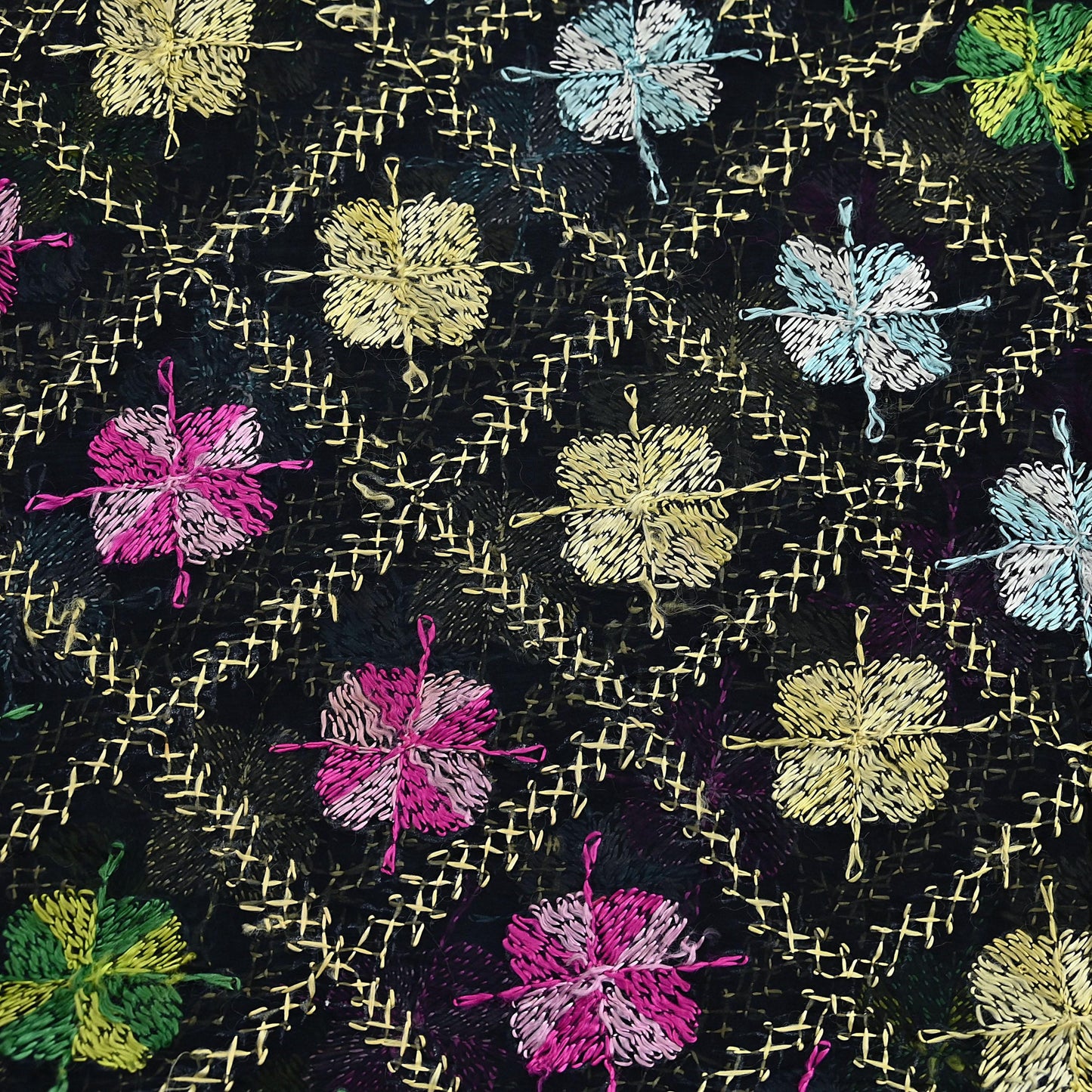 Indian Vintage Black Dupatta Long Stole Chiffon Hand Embroidered Bagh Phulkari Stole Scarves Veil soft