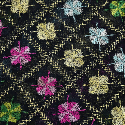 Indian Vintage Black Dupatta Long Stole Chiffon Hand Embroidered Bagh Phulkari Stole Scarves Veil soft