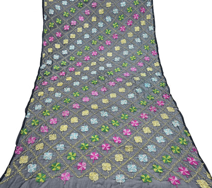 Indian Vintage Black Dupatta Long Stole Chiffon Hand Embroidered Bagh Phulkari Stole Scarves Veil soft