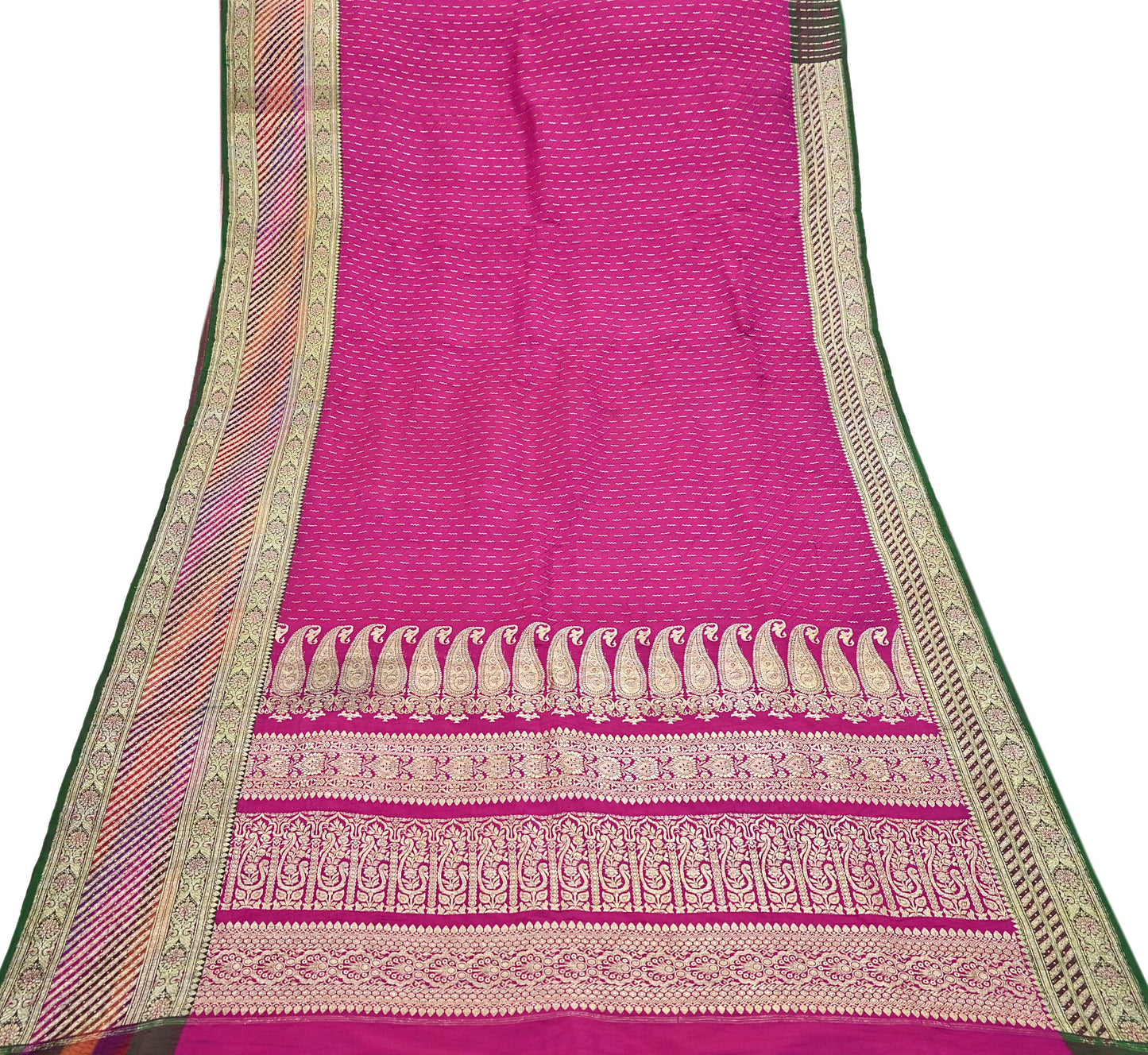 Indian Vintage Sari Heavy Wedding Pure Satin Silk Rani Pink saree Banarasi Brocade Saree Golden Zari 5Yard Fabric Ethnic Dressmaking