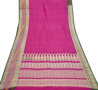 Indian Vintage Sari Heavy Wedding Pure Satin Silk Rani Pink saree Banarasi Brocade Saree Golden Zari 5Yard Fabric Ethnic Dressmaking
