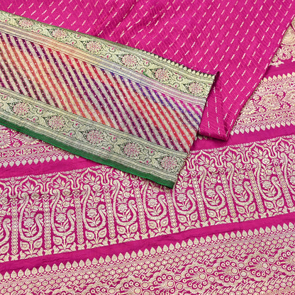 Indian Vintage Sari Heavy Wedding Pure Satin Silk Rani Pink saree Banarasi Brocade Saree Golden Zari 5Yard Fabric Ethnic Dressmaking
