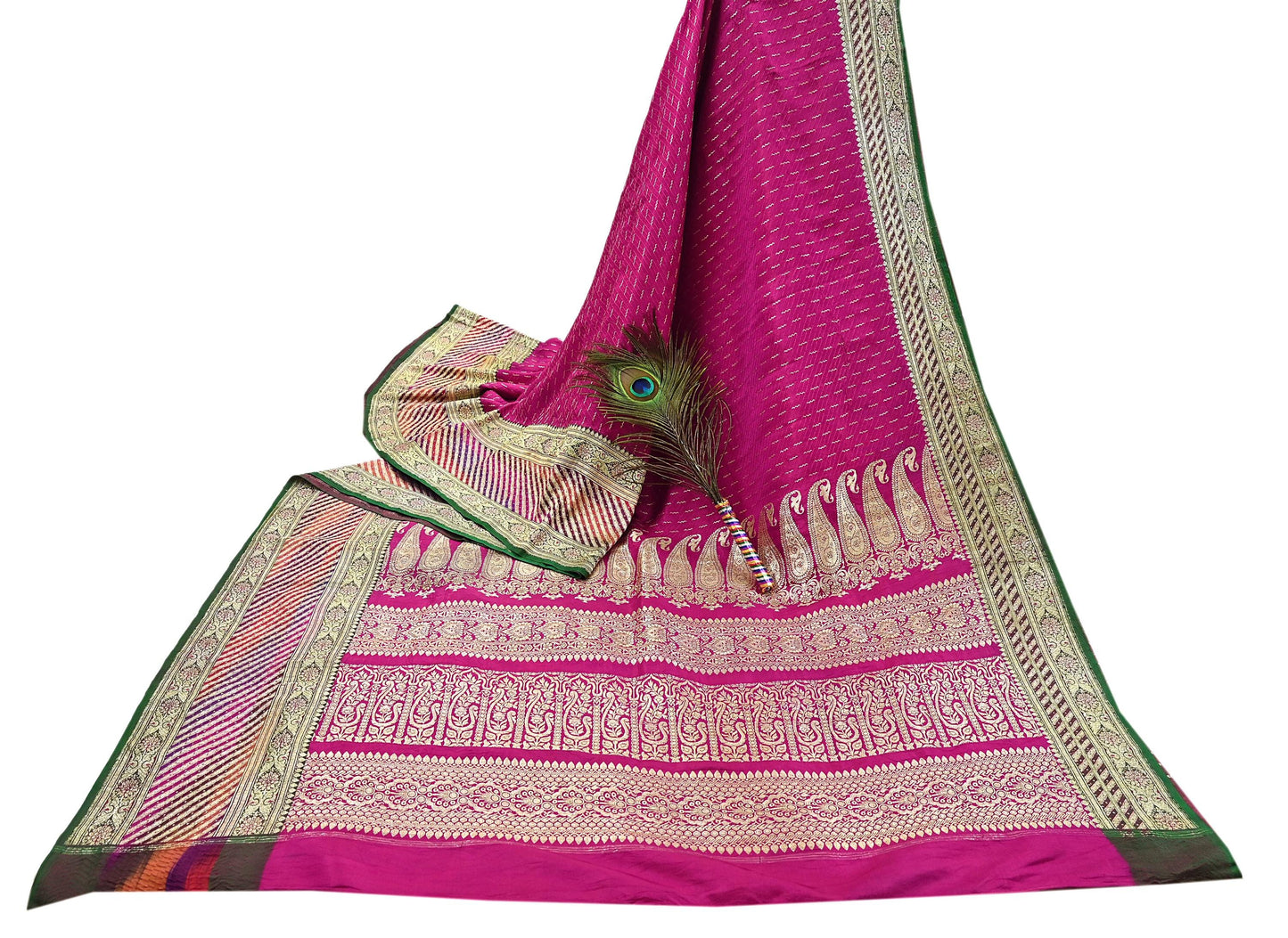 Indian Vintage Sari Heavy Wedding Pure Satin Silk Rani Pink saree Banarasi Brocade Saree Golden Zari 5Yard Fabric Ethnic Dressmaking
