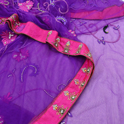 Indian Vintage Heavy Sari Purple Net/Mesh Hand Embroidered Sarees Craft Fabric 5Yd Sewing Soft Zardozi Wedding sarees