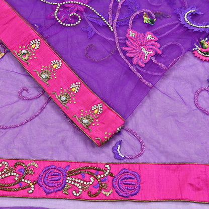 Indian Vintage Heavy Sari Purple Net/Mesh Hand Embroidered Sarees Craft Fabric 5Yd Sewing Soft Zardozi Wedding sarees