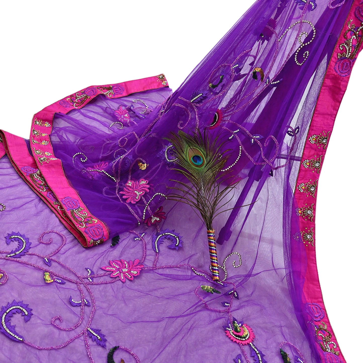 Indian Vintage Heavy Sari Purple Net/Mesh Hand Embroidered Sarees Craft Fabric 5Yd Sewing Soft Zardozi Wedding sarees