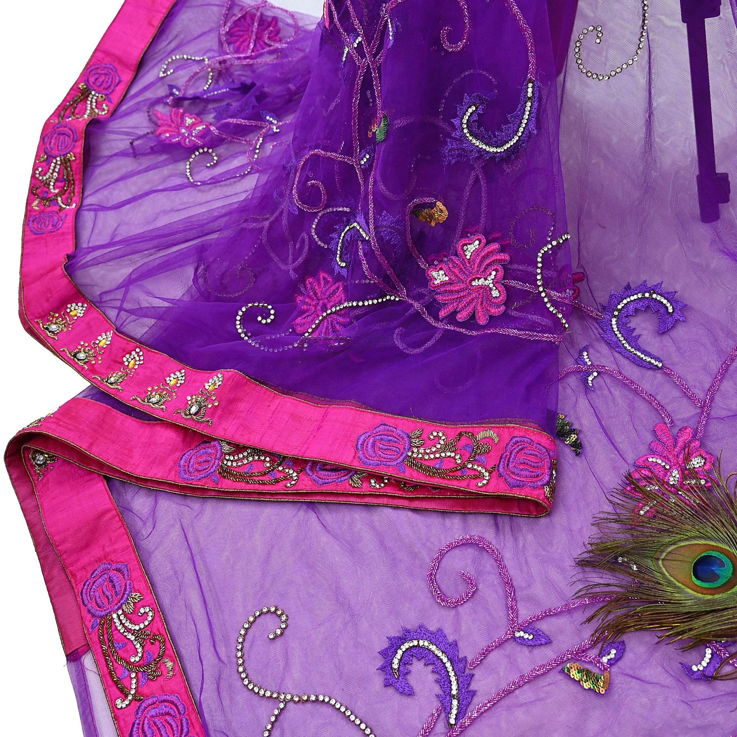 Indian Vintage Heavy Sari Purple Net/Mesh Hand Embroidered Sarees Craft Fabric 5Yd Sewing Soft Zardozi Wedding sarees