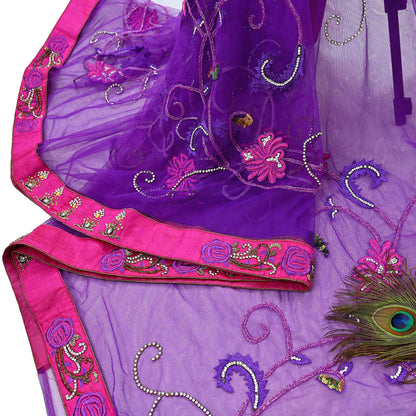 Indian Vintage Heavy Sari Purple Net/Mesh Hand Embroidered Sarees Craft Fabric 5Yd Sewing Soft Zardozi Wedding sarees