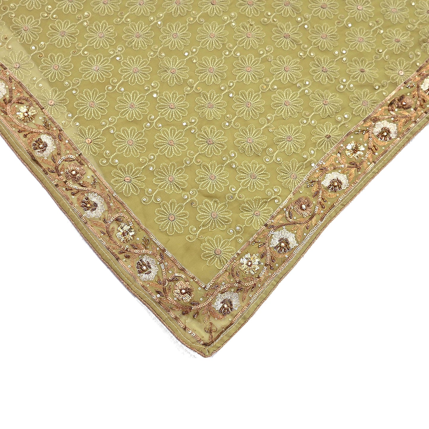 Indian Vintage Heavy Green Saree Georgette Embroidered Sari Craft Fabric 5Yd Sewing Soft Ethnic Zari Dress Making wedding Sari