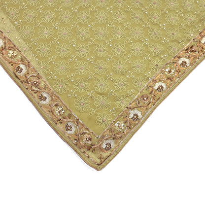 Indian Vintage Heavy Green Saree Georgette Embroidered Sari Craft Fabric 5Yd Sewing Soft Ethnic Zari Dress Making wedding Sari