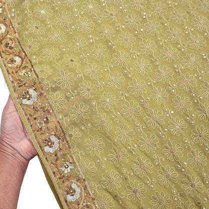 Indian Vintage Heavy Green Saree Georgette Embroidered Sari Craft Fabric 5Yd Sewing Soft Ethnic Zari Dress Making wedding Sari